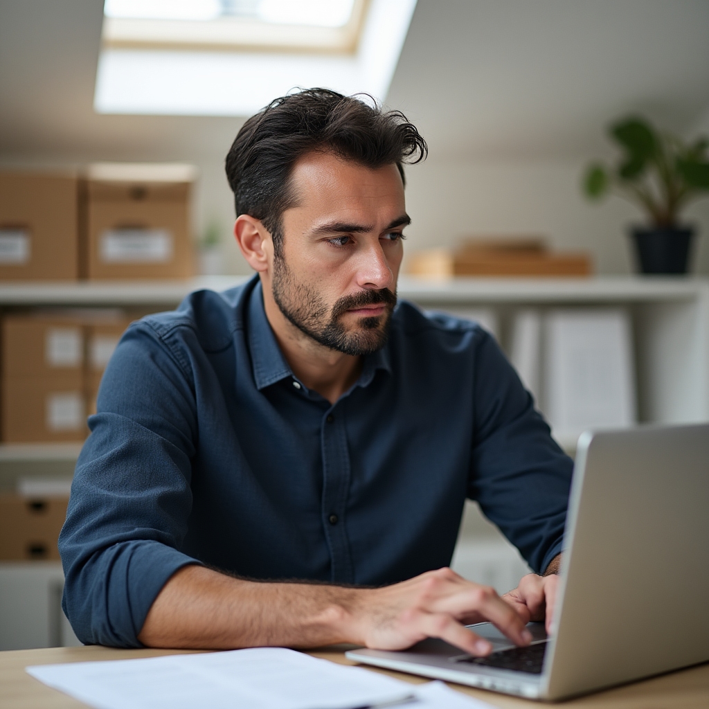 Freelancer care lucrează de acasă la birou organizat
